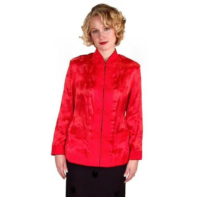 Vintage Ladies Reversible   Red Rayon Satin Damask Evening Jacket 1950S M-L