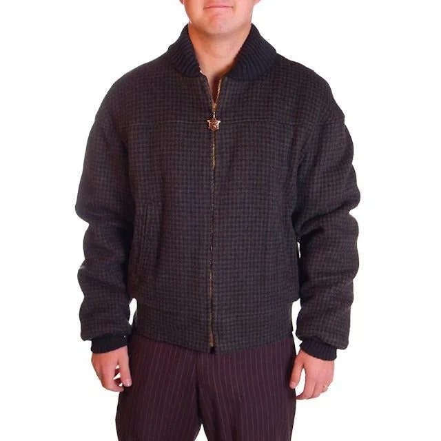 Vintage Mens Zip Jacket Cresco Wool  Houndstooth 1950S Sz 40