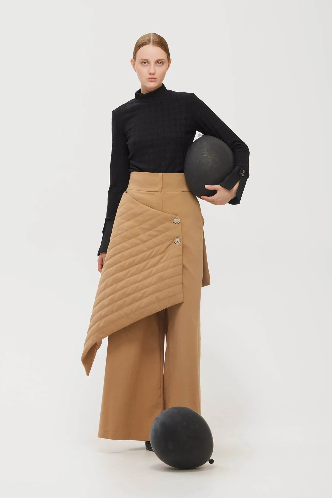 Vintage Wool Blend Quilted Pants Camel