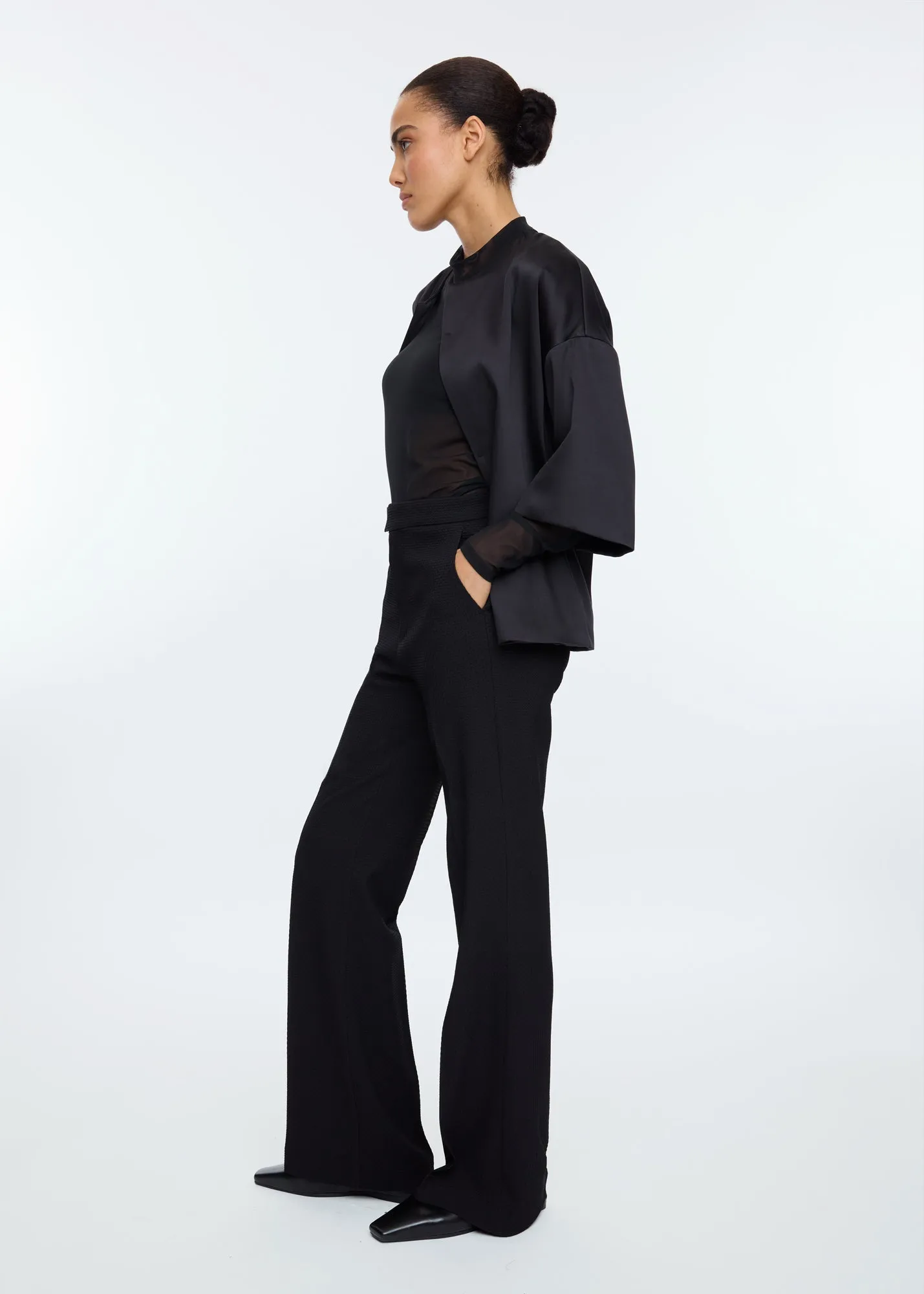 Waffle flared trousers