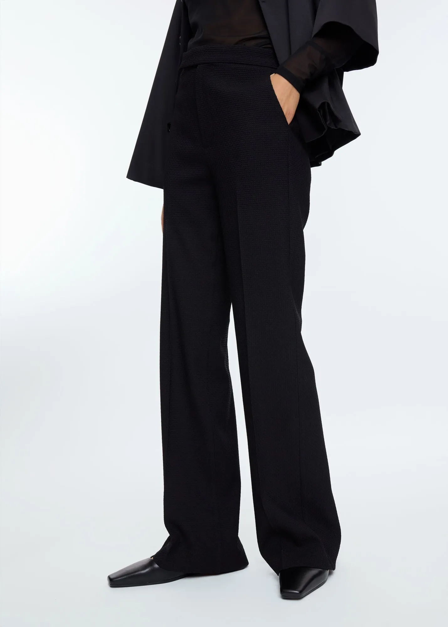 Waffle flared trousers