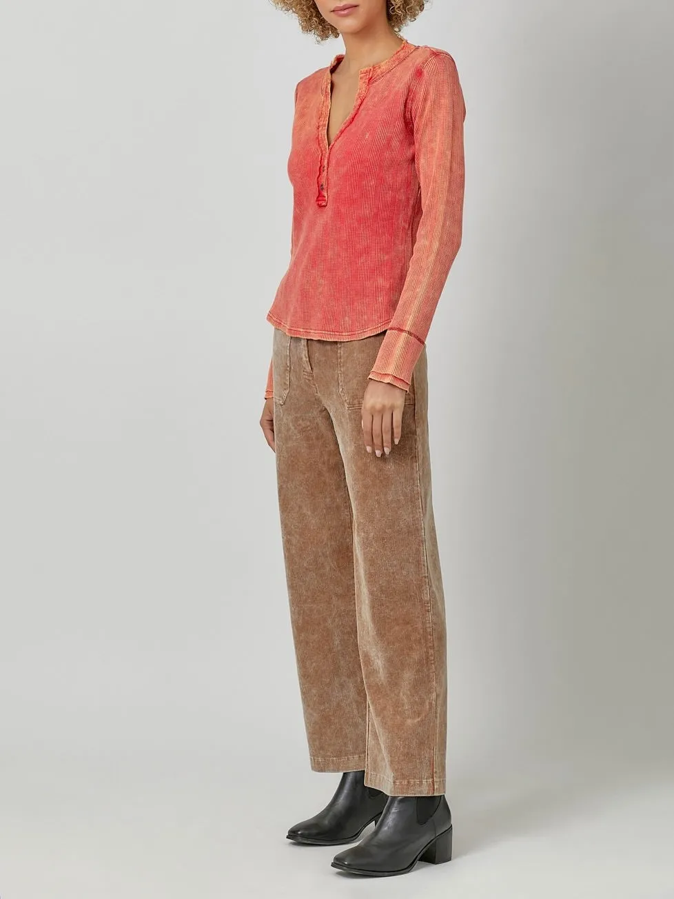 Washed Thermal Henley - Tomato