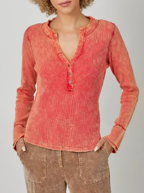 Washed Thermal Henley - Tomato