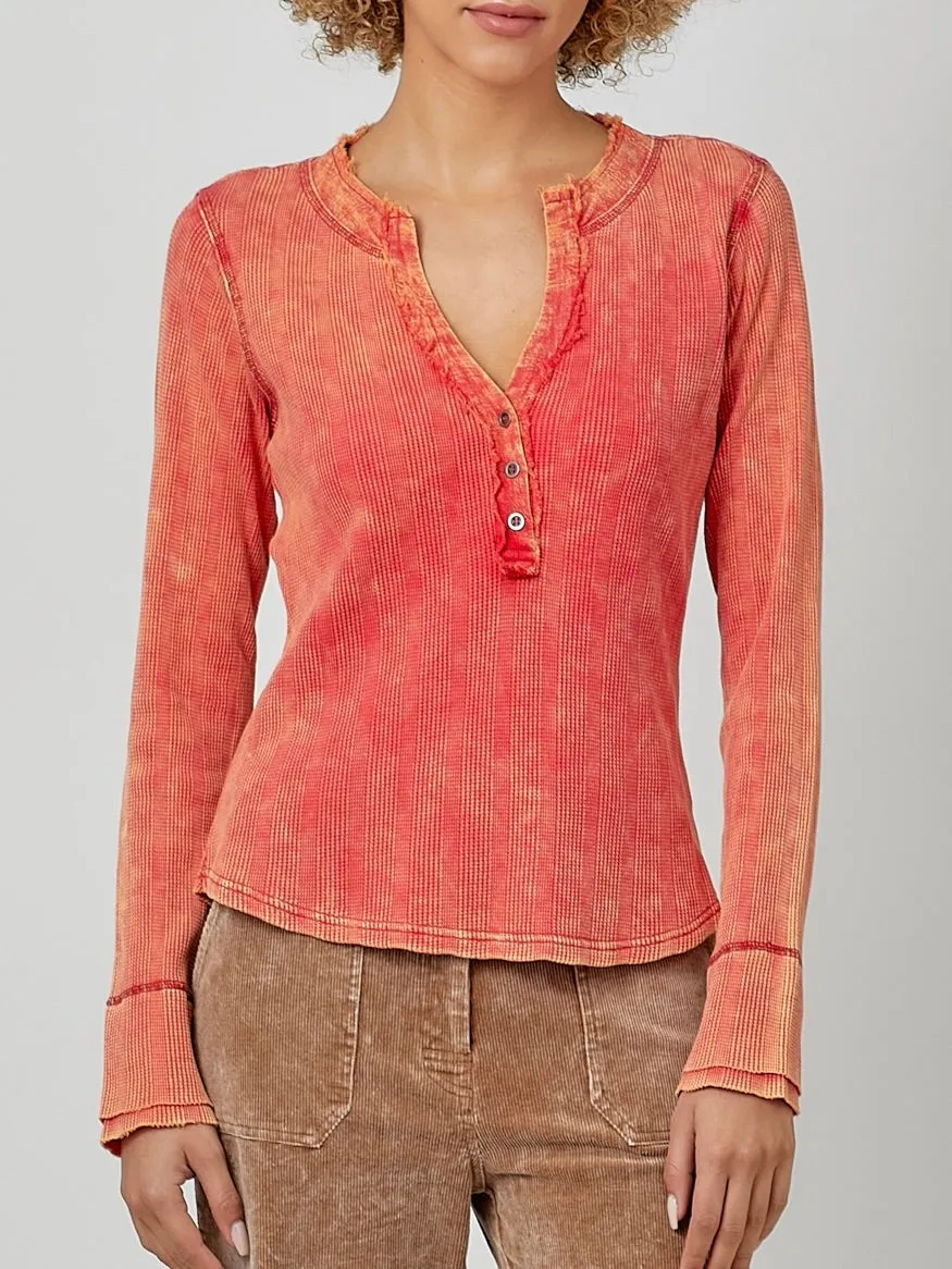 Washed Thermal Henley - Tomato
