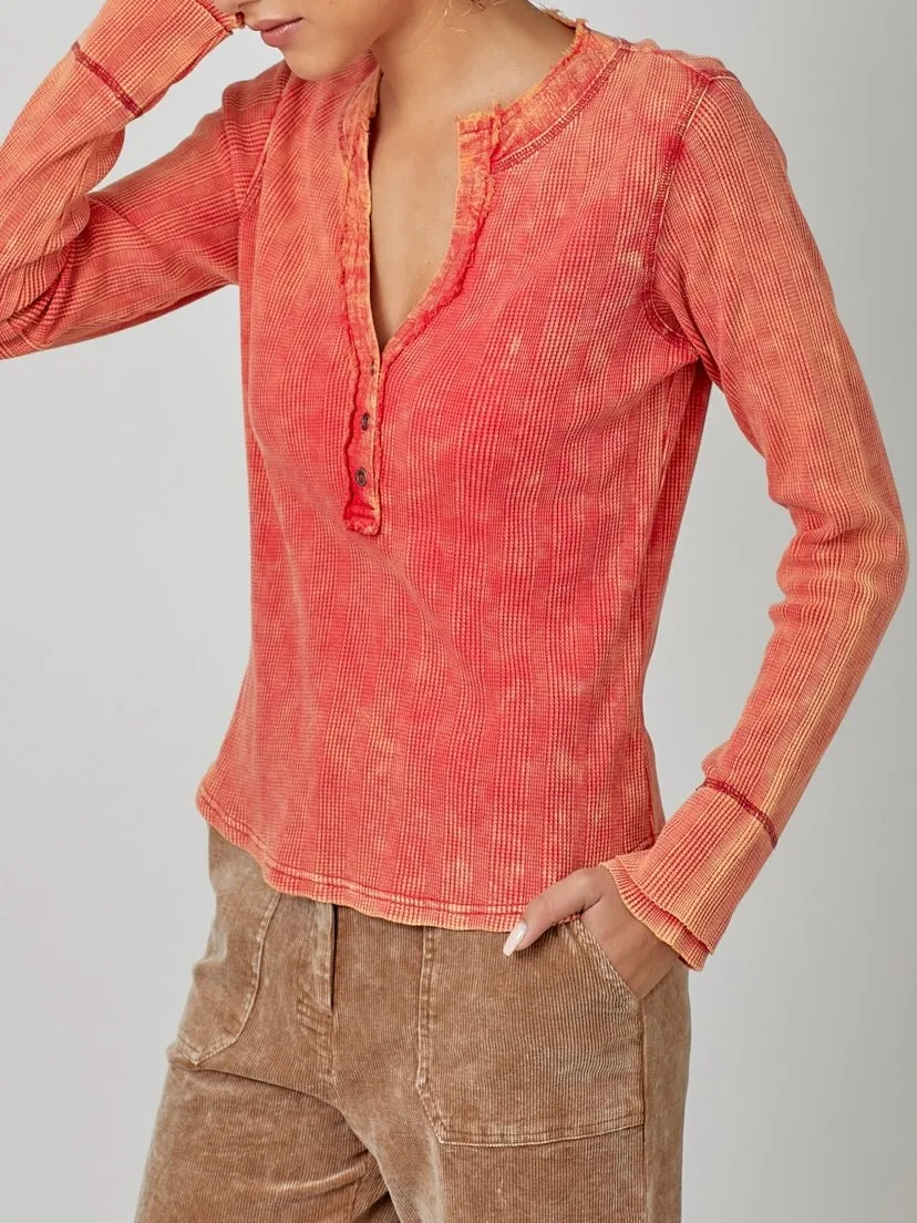 Washed Thermal Henley - Tomato