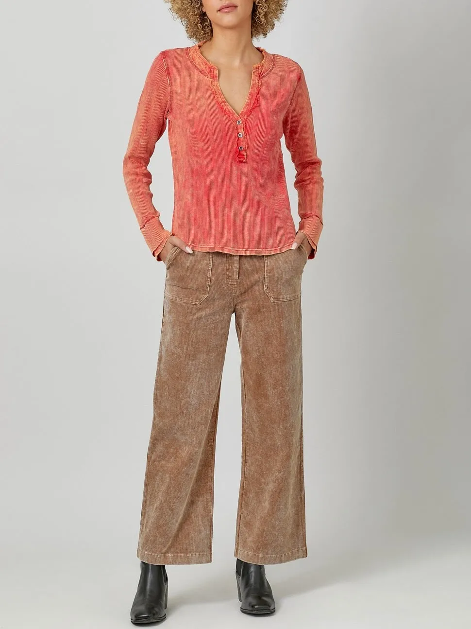 Washed Thermal Henley - Tomato