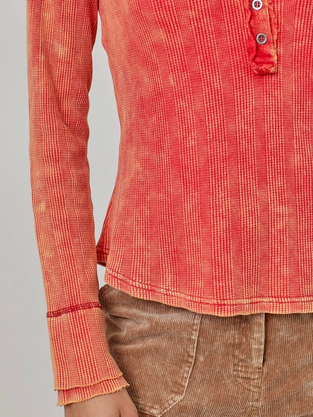 Washed Thermal Henley - Tomato