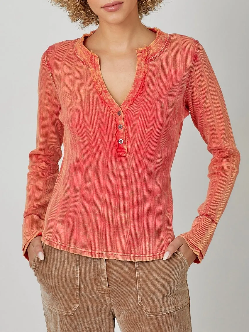 Washed Thermal Henley - Tomato