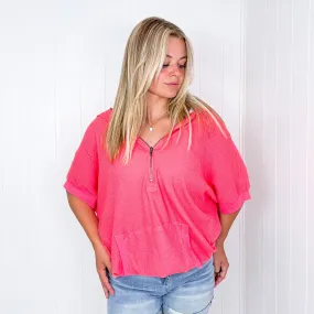 Weekend Getaway Vintage Washed Waffle Thermal Short Sleeve Half Zip Up Hoodie in 2 Colors