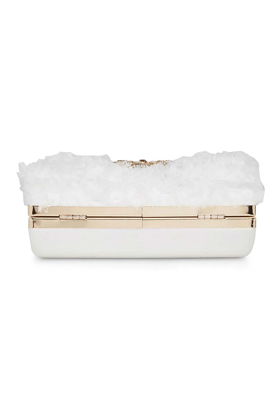White Fluffy Embroidered Clutch