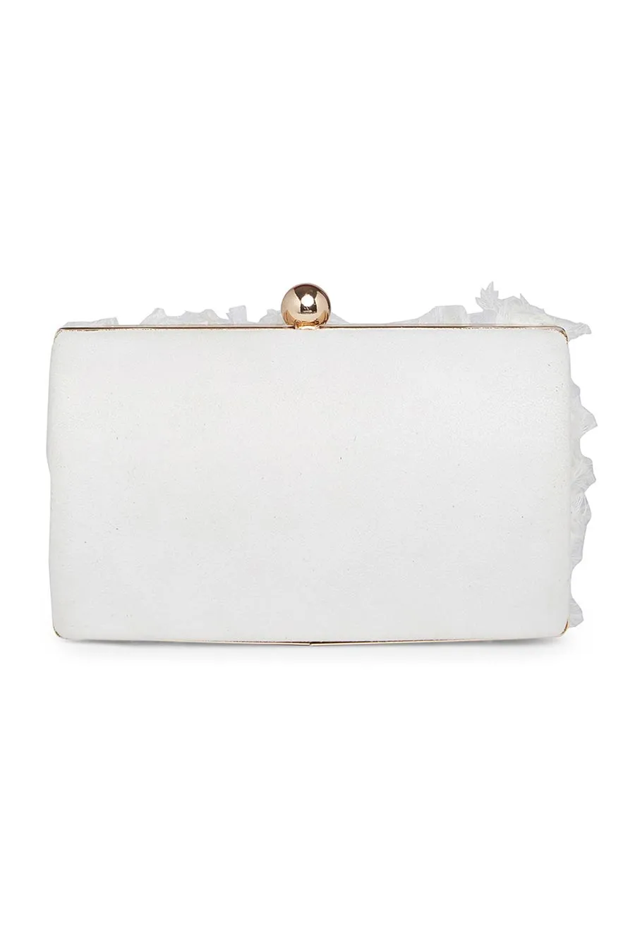 White Fluffy Embroidered Clutch