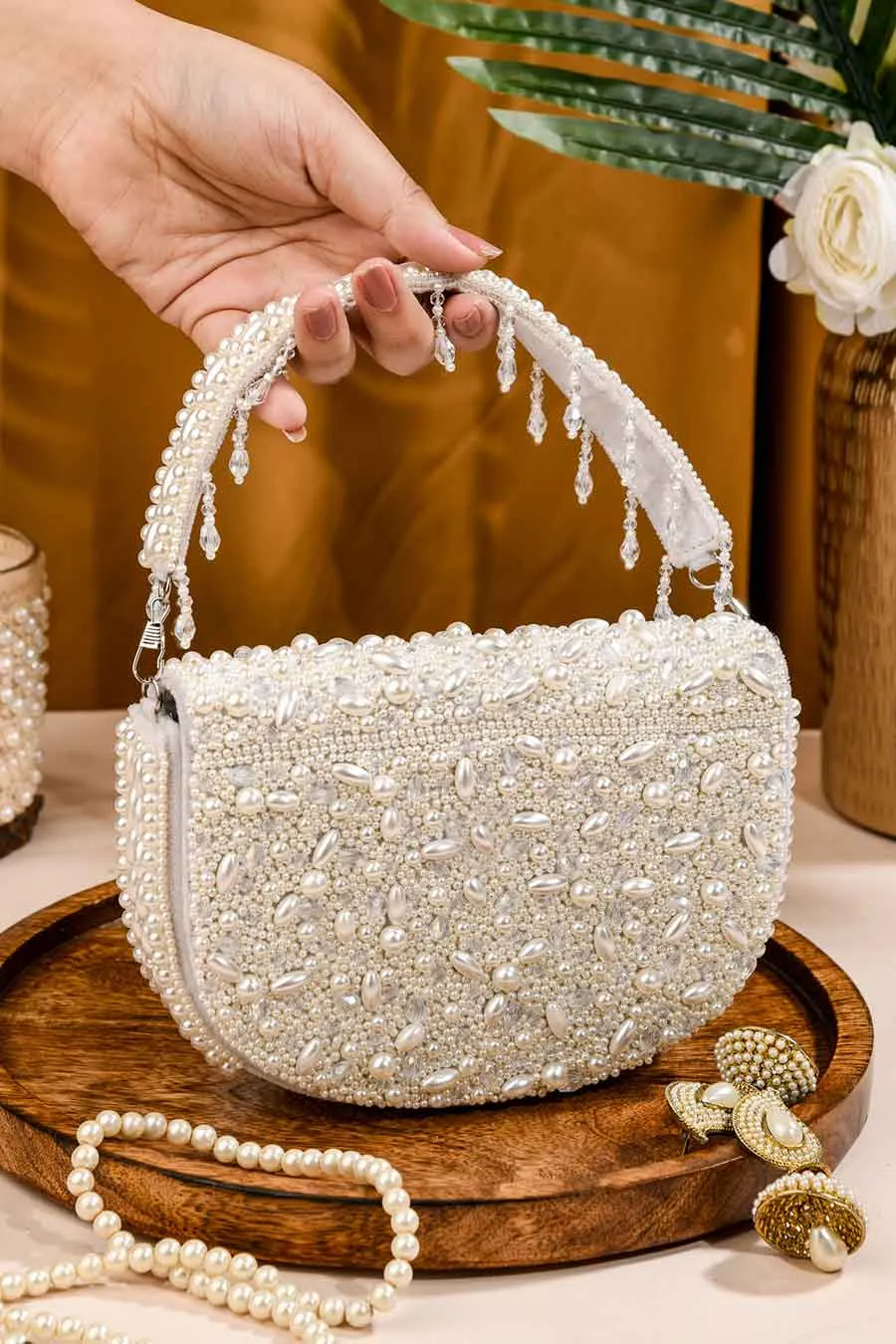 White Pearlicious Embroidered Clutch
