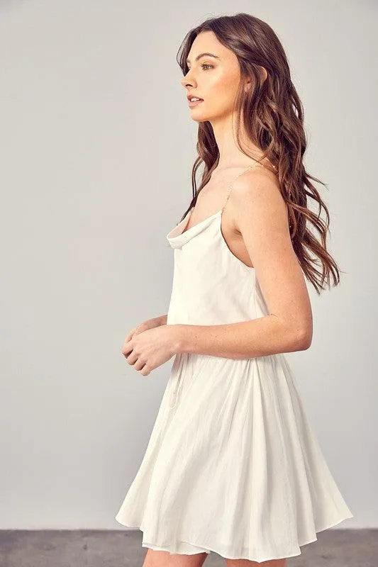 Womens Cowl Neck Beaded Strap Dress