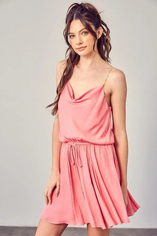 Womens Cowl Neck Beaded Strap Dress