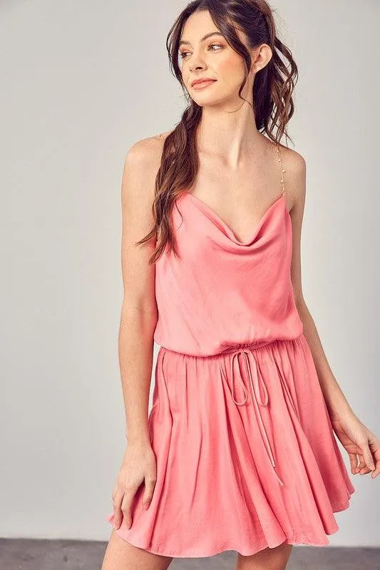 Womens Cowl Neck Beaded Strap Dress
