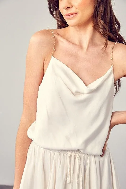 Womens Cowl Neck Beaded Strap Dress