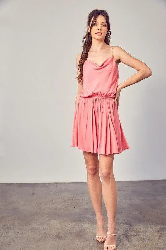 Womens Cowl Neck Beaded Strap Dress