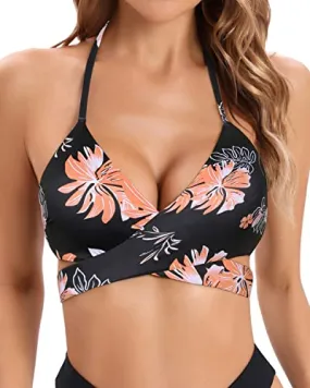 Women's Sexy Push Up Swimsuit Top Halter Criss Cross Bikini Top