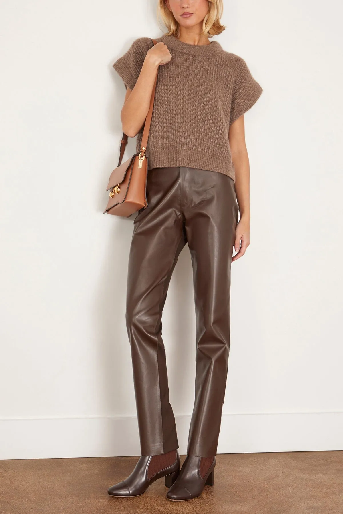 Wool and Coated Fabric Trouser in Moca/Chestnut