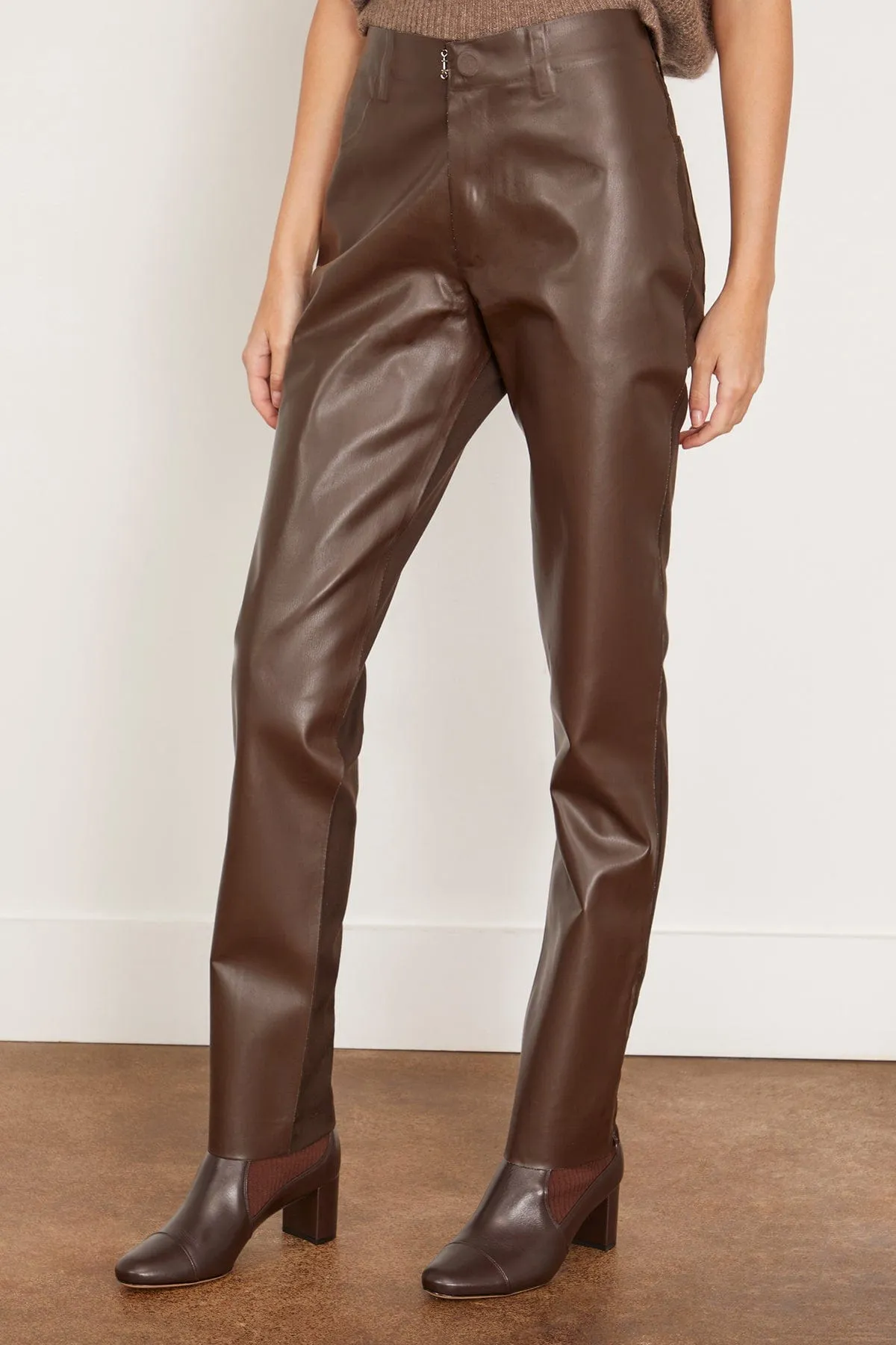 Wool and Coated Fabric Trouser in Moca/Chestnut