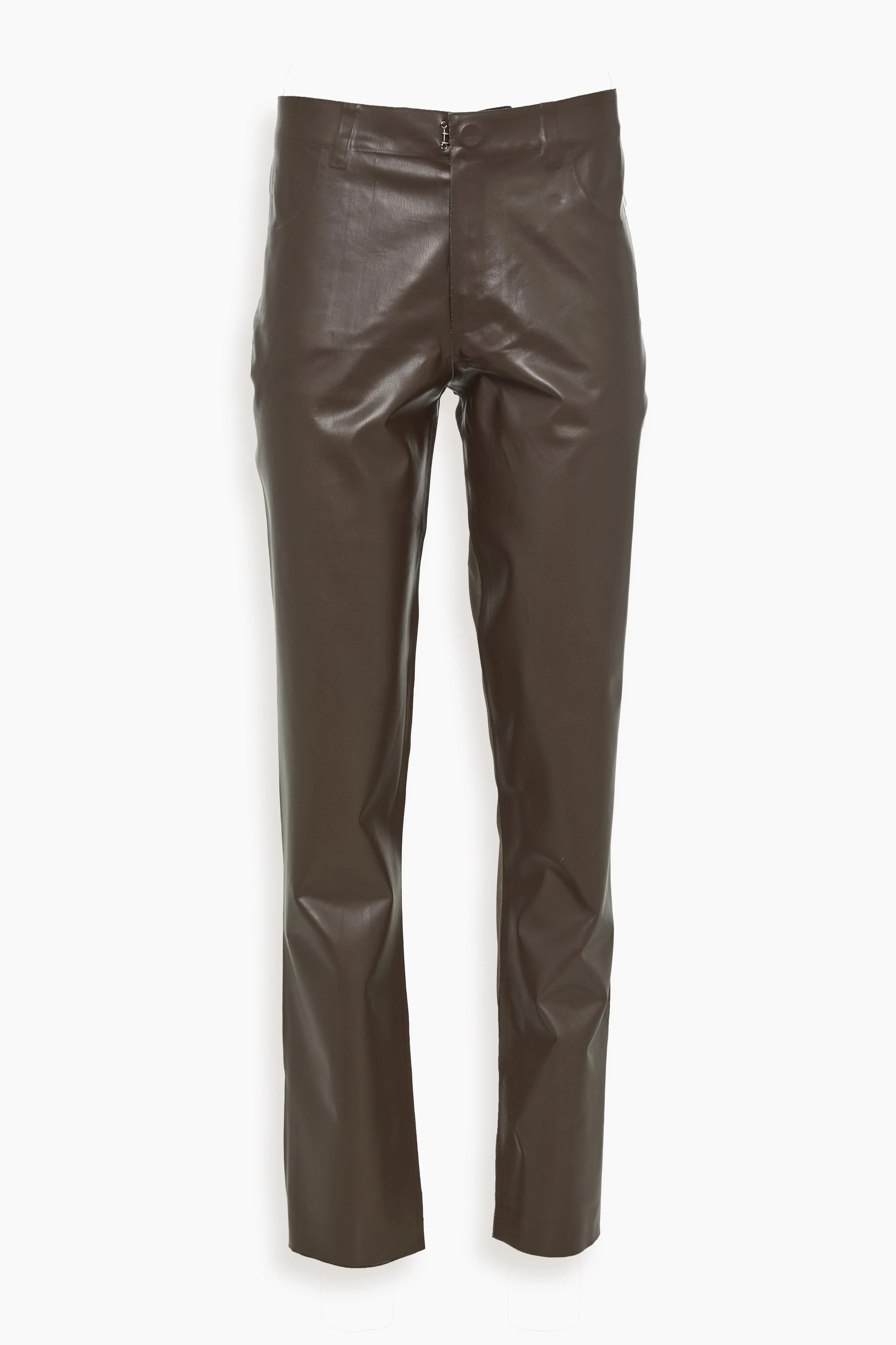 Wool and Coated Fabric Trouser in Moca/Chestnut