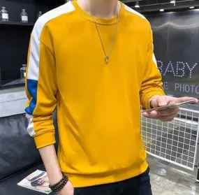 Yellow Self Pattern Cotton Round Neck T-Shirt
